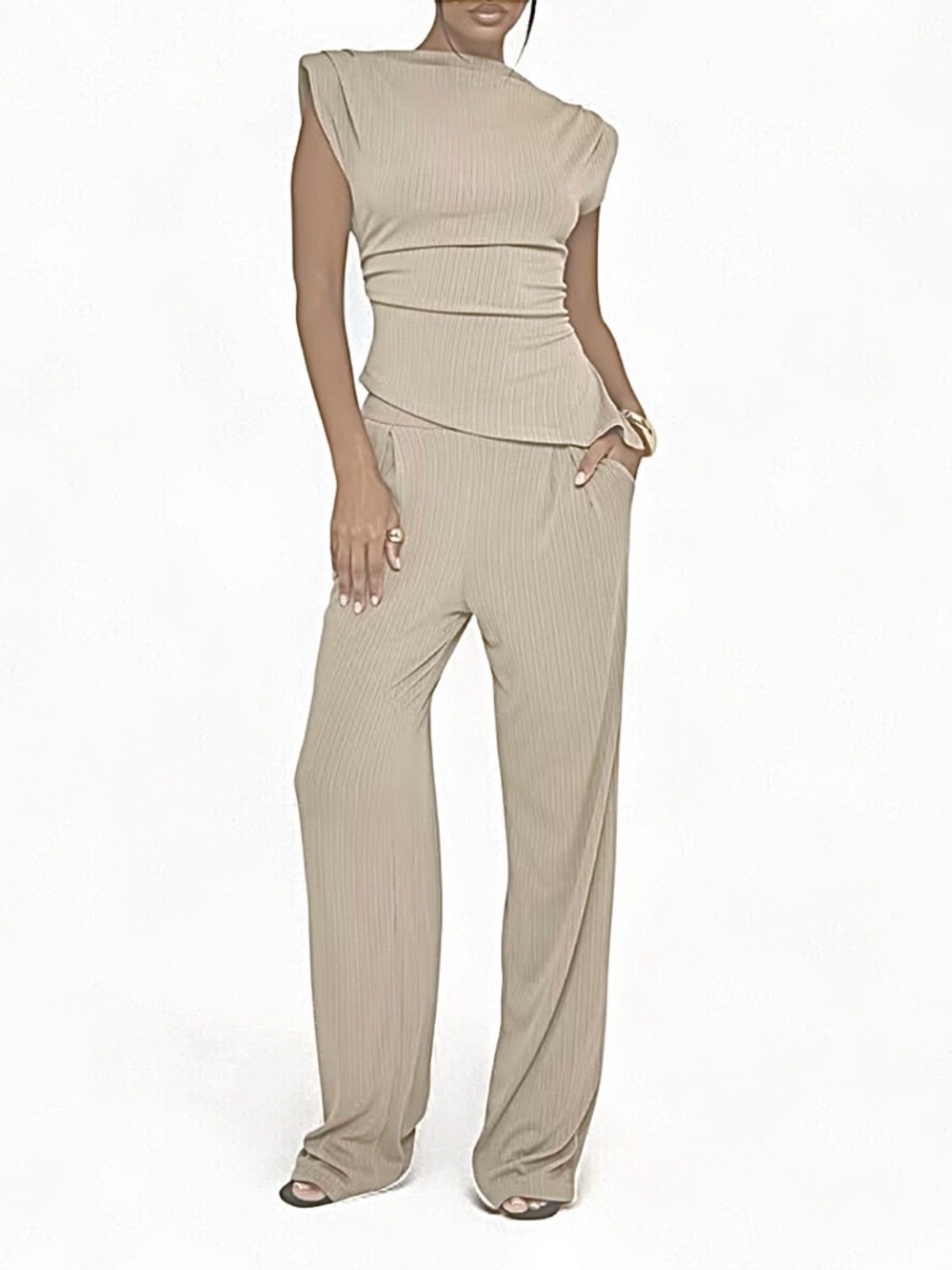 Edit by Nine- Structured Top + Palazzo Pants in Beige